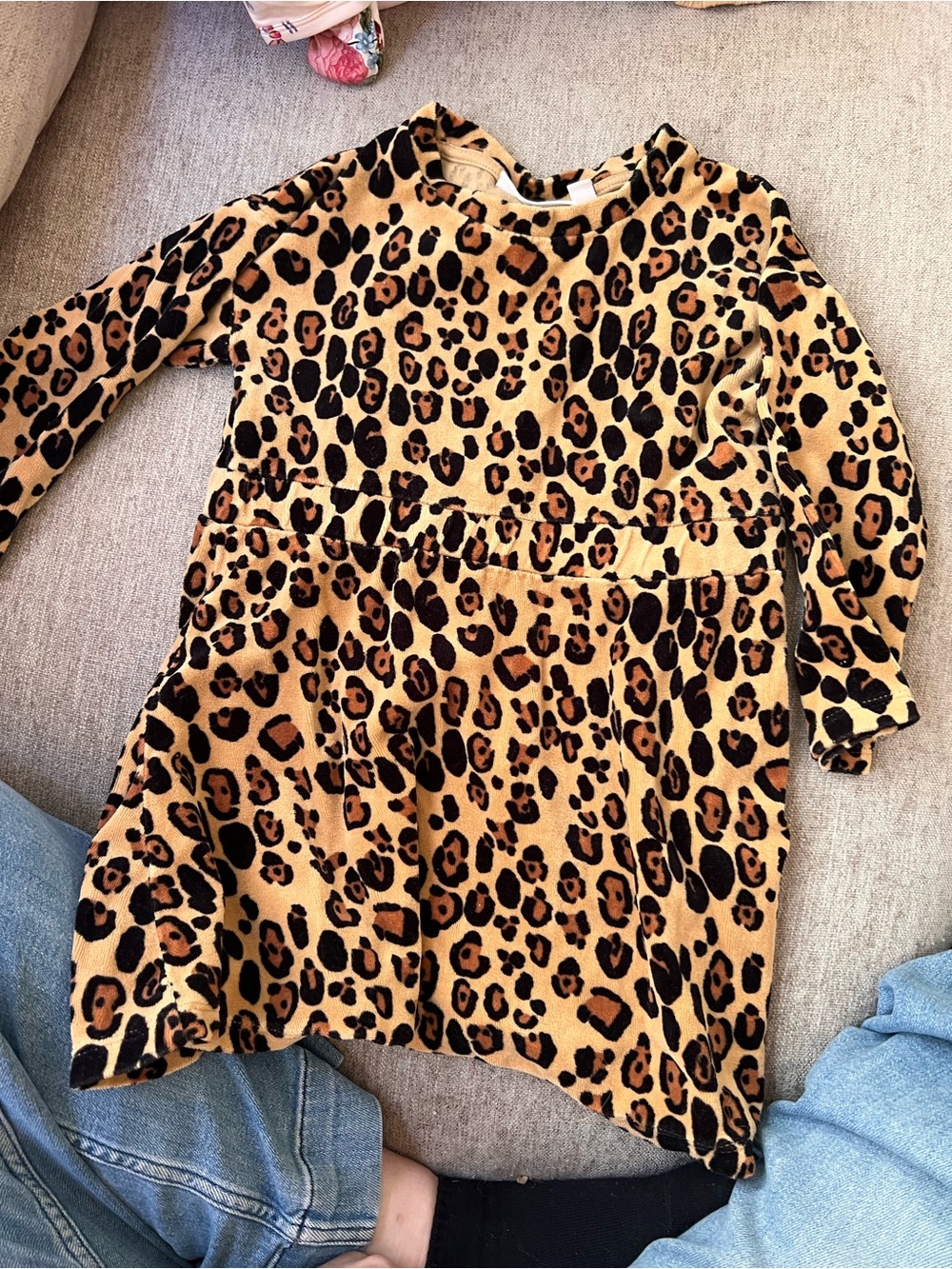 Leopard Print Long Sleeve Dress - Tan & Black